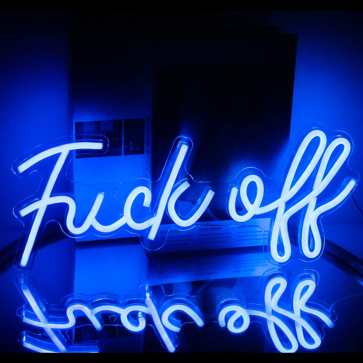 Fuck Off Neon Sign Blue Word LED Neon Wall Light Signs Acrylic USB Neon Lights for Bedroom Letter Lamp for Bar Pub Home Decorations 17'' x 8''