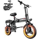 Fweork Folding Electric Bike for Adults, 14" Portable Commuter ebikes, 25-30 Mile Long Range, 1000W Peak Motor, 25MPH,UL 2849 Mini Bikes for Teens, Aluminum Alloy Frame, Dual Brake, Rear Rack
