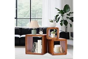 ZFFURN Square Nesting Table Set of 3, Small Square Coffee Table with Fluted, Rustic Stackable End Table Wood Side Tables, Accent Table for Small Space, Living Room, Bedroom (Brown)