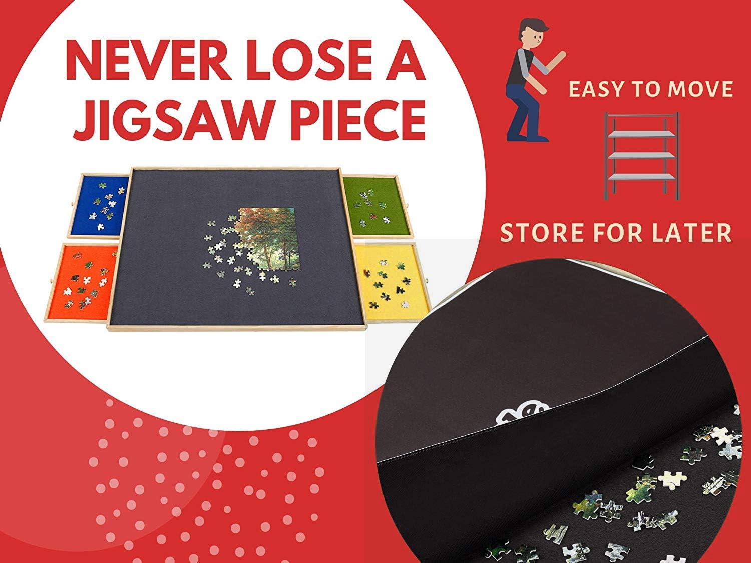 Portable Puzzle Board & Storage Table - Quality Jigsaw Puzzle Board, Fits 1000 Piece Puzzles. Lightweight, Easy to Store, 4 Color Sliding Drawers, Plus Puzzle Mat, Fun at Your Fingertips, Great Gift: Toys & Games