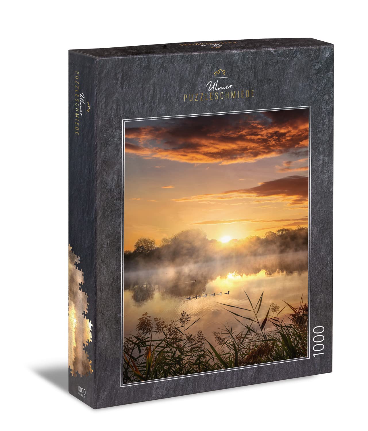 Ulmer Puzzleschmiede - Puzzle "Morning Hour" - Classic 1000 Piece jigsaw puzzle with Lake Motif - Atmospheric Lakes Landscape in the Morning with Duck Family in the Water