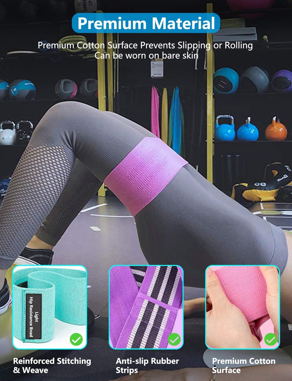 Whatafit Booty Workout Bands, Non Slip Resistance Bands for Legs and Hip, Fabric Hip Resistance Exercise Bands Set with 3 Resistance Levels for Men and Women(Green & Pink & Purple) : Sports & Outdoors
