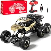 RC Cars, 1:10 Scale 6-Wheel 4WD Remote Control Car, 46CM Oversized Off-Road RC Rock Crawler, Monster Truck Toys with LED Lights &amp; 3 Batteries, Monster Trucks for Boys Age 4-7 8-12, Kids Teens Adults