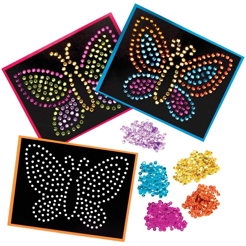 Baker Ross AT878 Butterfly Sequin Picture Kits - Pack of 4, for Kids Arts and Crafts Projects