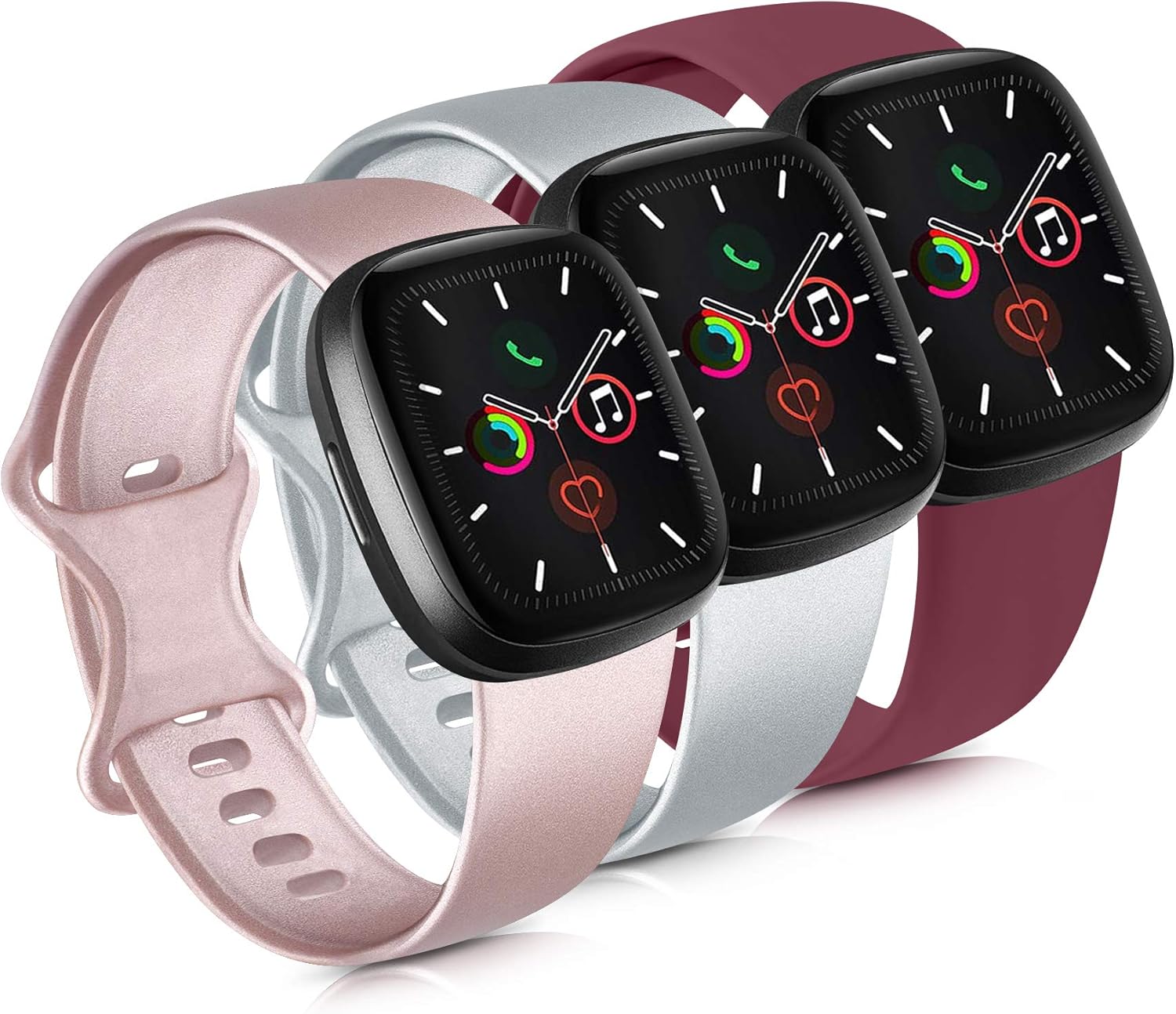 Mugust 3 Pack Sport Bands Compatible with Apple Watch Band 38mm 42mm 40mm 44mm, Soft Silicone Replacement Strap for iWatch Series 5 4 3 2 1 (.Rose Gold/Silver/Wine Red, 38mm/40mm-M/L)