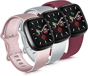 Mugust 3 Pack Sport Bands Compatible with Apple Watch Band 38mm 42mm 40mm 44mm, Soft Silicone Replacement Strap for iWatch Series 5 4 3 2 1 (.Rose Gold/Silver/Wine Red, 38mm/40mm-M/L)