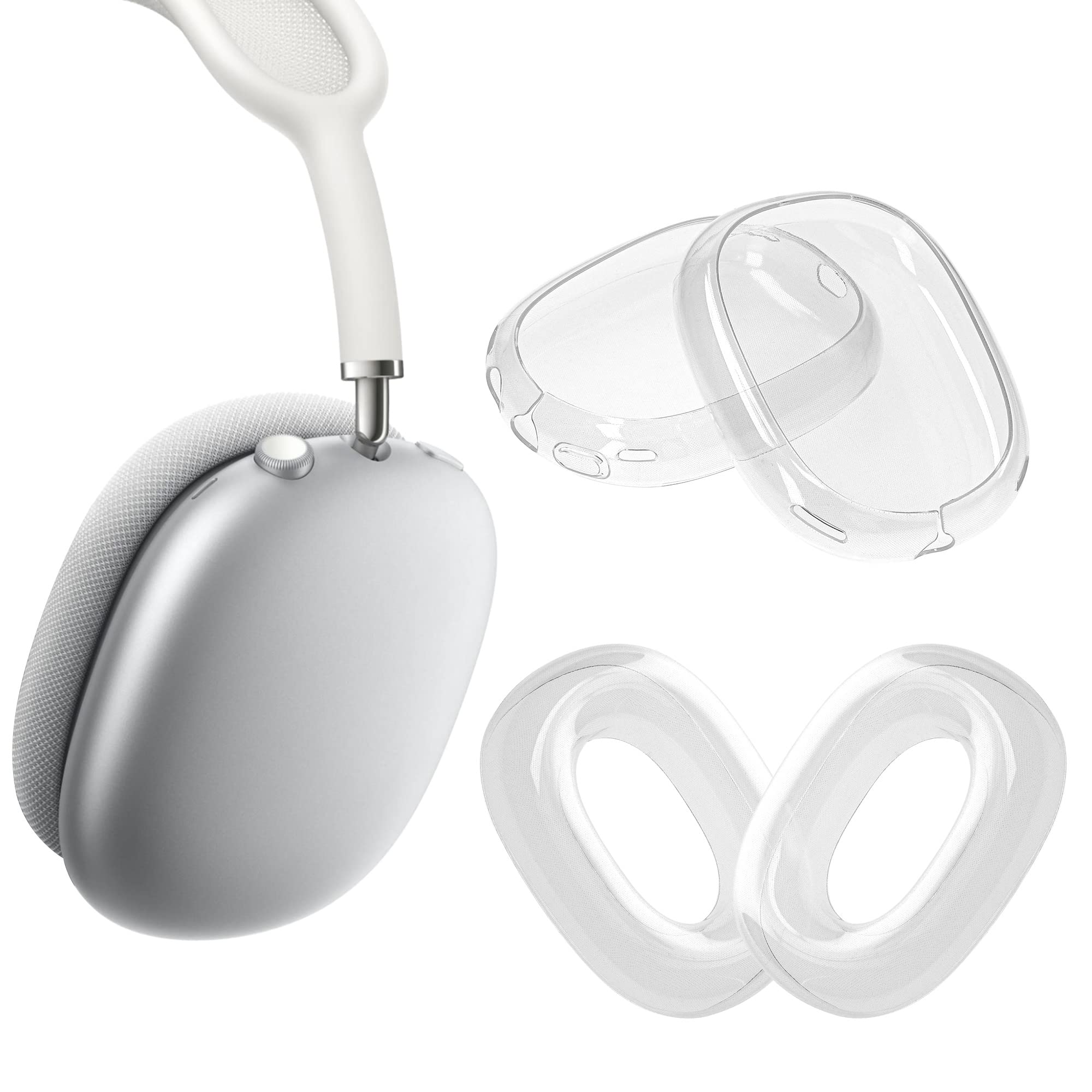 kwmobile Cover Set Compatible with Apple AirPods Max/AirPods Max 2 Covers (4 Pieces) - 2in1 Set of Protectors - Transparent
