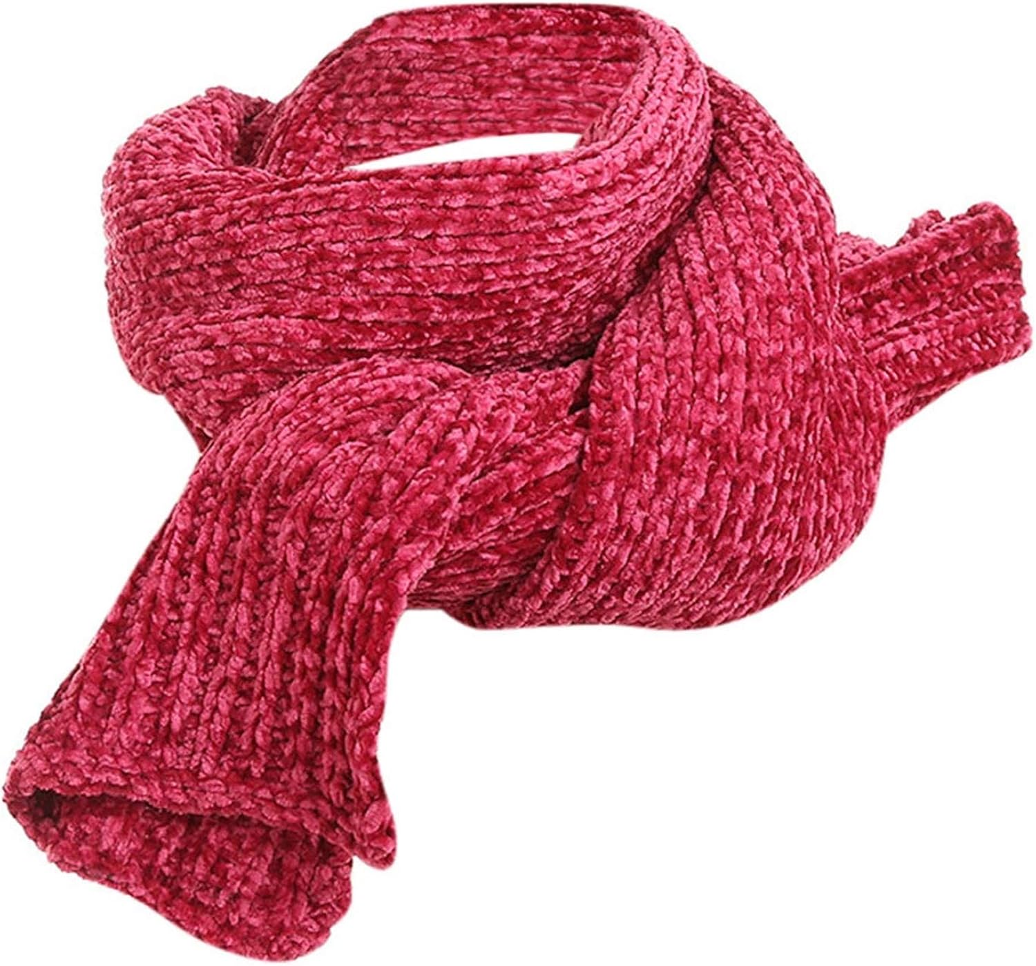 Women Chenille Scarf Autumn Winter Warm Long Shawl Solid Color Scarves Stole 20037 cm Hotred
