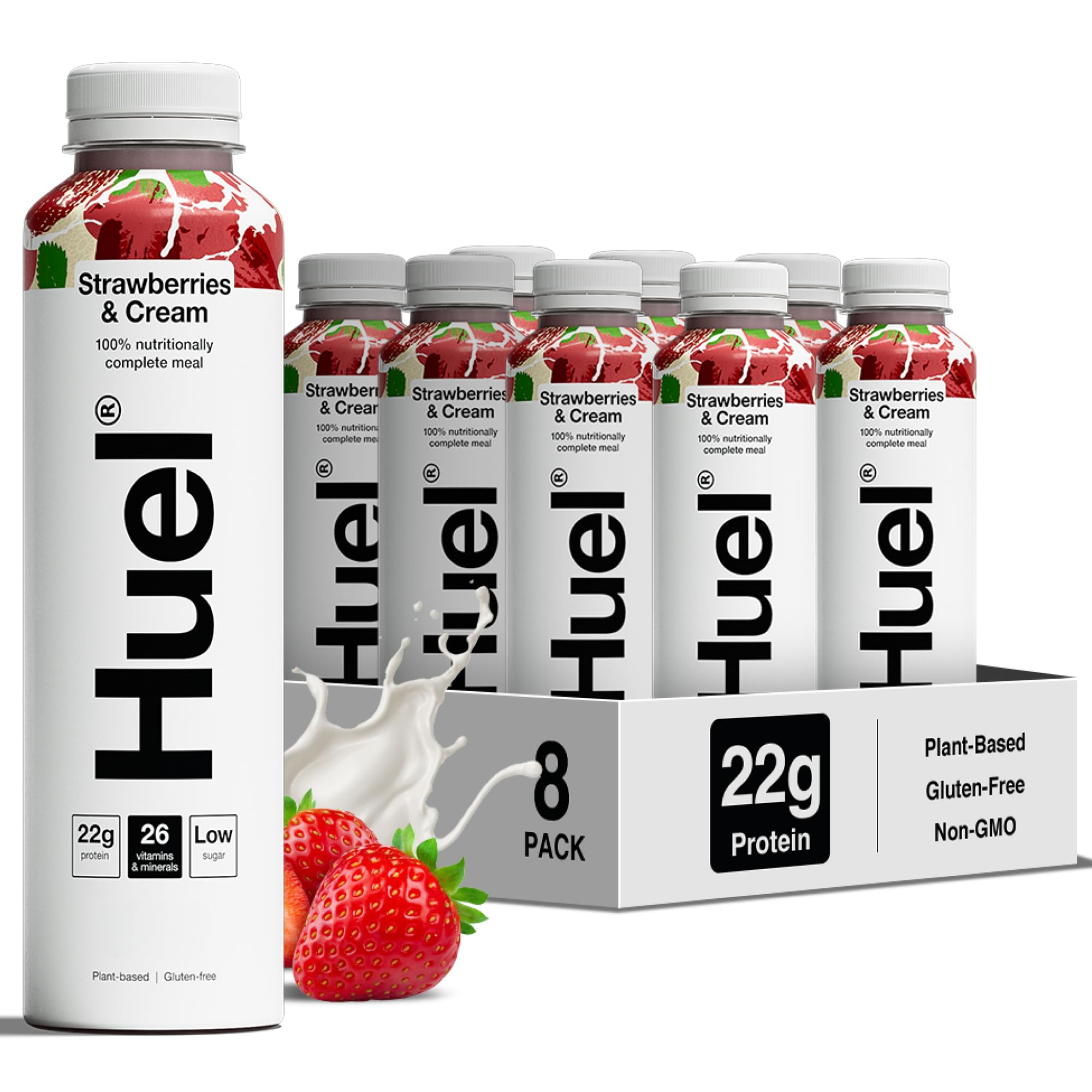 Huel Ready-to-drink Meal, Strawberries and Cream Protein Drink, 8 x 500ml Bottles, Protein Shakes, Pre-Portioned Meal, 20g of Protein per Bottle, Rich in Essential Vitamins, Meal Replacement Shake
