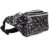 Festival Rave Holographic Black Translucent Flower Fanny Pack for Women Girls Concert Waist Belt Bum Bags -Black Translucent Flower