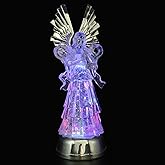 Eldnacele 14" Christmas Snow Globe Water Glittering Angels Figurine, Battery Operated Color Changing Angel Statue Light for Tabletop Deocration, Angel with Trumpet from Daughter