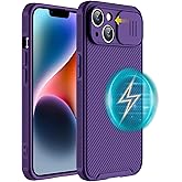 Hitaoyou for iPhone 14 Case Compatible with Magsafe, iPhone 14 Camera Protection Case [Support Wireless Charging] with Slide Lens Cover,Slim Magnetic Case for iPhone 14 6.1" Purple