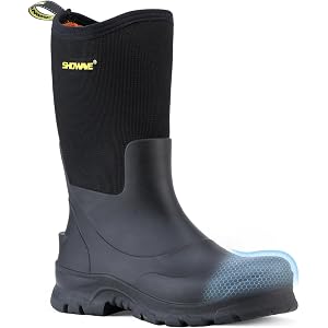 Showave Men's Steel Toe Rubber Boots Waterproof Work Boots | ASTM Safety Toe, Puncture-Proof Sole, 100% Waterproof, Insulated