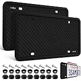 Aujen Silicone License Plate Frames,2 Pack Black Side-Opening License Bracket Holder with Easy Installation, License Plate Co