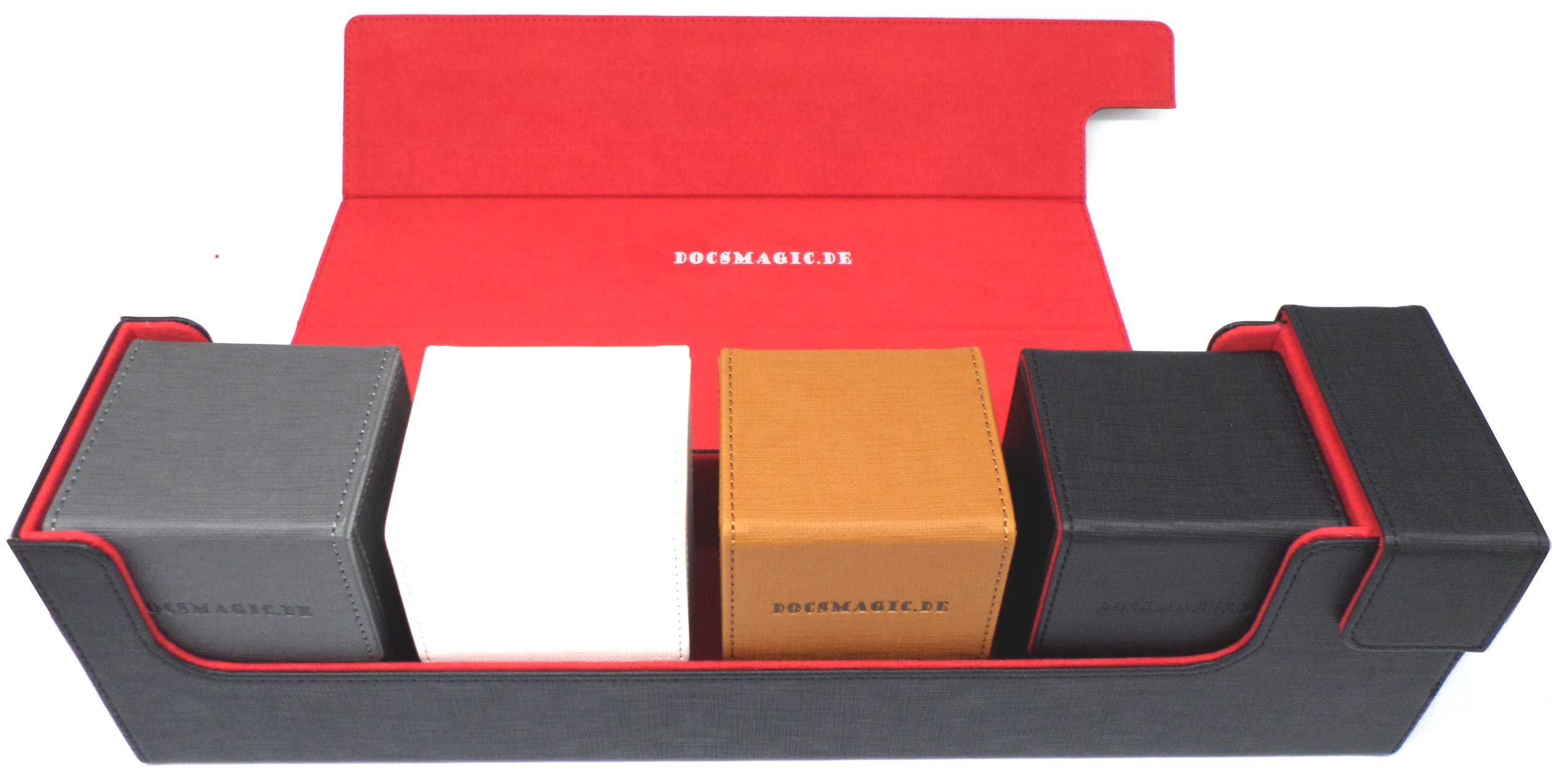 docsmagic.de Premium Magnetic Tray Long Box Black/Red Large + 4 Flip Boxes Mix 2