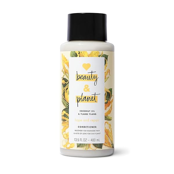 LOVE BEAUTY AND PLANET HOPE AND HAIR REPAIR STRENGTHENING CONDITIONER HAIR REPAIR TREATMENT FOR SPLIT ENDS COCONUT OIL & YLANG YLANG PARABEN-FREE, SILICON-FREE AND VEGAN HAIR CARE 13.5 OZ