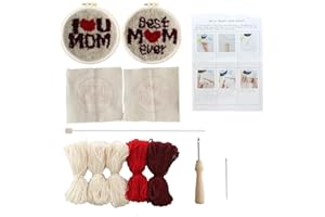 COLAYERIST Punch Needle Kit Birthday Gifts for Mom, 2 Pcs Mom Punch Needle Coaster Kit Easy Punch Needle Coasters Kits for Adults Beginners, Mother's Day Gift Ideas