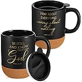 FillTouch 2 Pcs Christian Coffee Mugs Bulk 15 oz Religious Cup Cork Bottom Mugs with Bible Verses Employee Appreciation Gifts for Women Men Clergy Pastor Church Easter Holiday Gifts