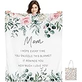 Mocsicka Mom Blanket for Mom - Ultra Soft Sherpa Fleece Throw from Daughter Son, 50x60 Inch Cozy Lightweight Luxury Throw for Women, Set with Floral Tote Bag