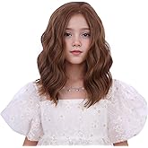 Edivd Kids Light Brown Wig Child Short Natural Brown Side Part Wig Wavy Curly Wigs for Girls Heat Resistant Synthetic Wigs with Cap