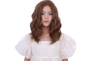 Edivd Kids Light Brown Wig Child Short Natural Brown Side Part Wig Short Brown Wavy Curly Wig for Girls Heat Resistant Synthetic Wig with Wig Cap