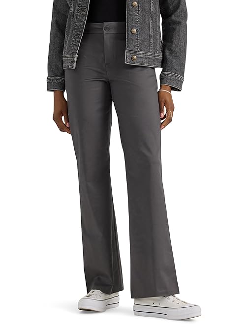 Lee Women's Wrinkle Free Mid Rise Bootcut Pant, Static Gray, 12 Long