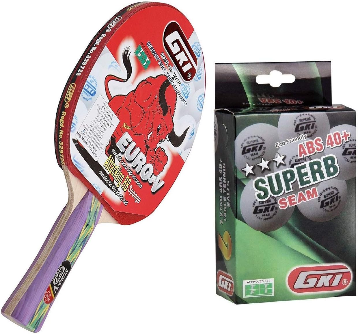 GKI Euro V Table Tennis Racquet Combo Set,3 Star ABS Plastic Table Tennis Ball, 40+ Ping Pong Ball