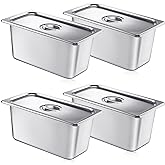 Mifoci 4 Pack Stainless Steam Hotel Pan with Lid, 1/3 Size x 6 Inch Deep Table Steam Pan Restaurant Supplies Reusable Anti Rust Catering Storage for Home, Party, Restaurant, Hotel, Buffet