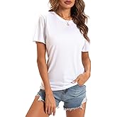 QUALFORT Women’s Cotton Blend Crewneck/V NeckT-Shirt – Soft Short Sleeve Casual Top