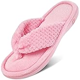 DL Women's Flip Flop Memory Foam Slippers with Cozy Terry Lining Soft Thong Slippers Slip on House Shoes with Indoor Outdoor Arch Support Rubber Sole