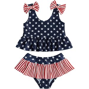 WASAIGOOD Toddler Girl American Flag Swimsuit USA Fourth 4th of July Bathing Suit Girls Two Piece Swimsuits Patriotic Bikini