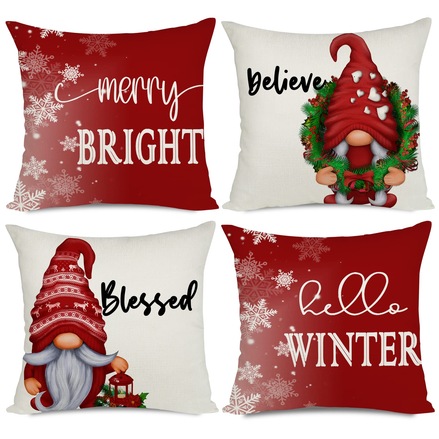Ywlake Christmas Cushion Covers 55x55cm Linen Throw Pillow Covers Outdoor Indoor Decorative Pillow Covers Cases Cushion Covers for Sofa Holiday Decorations Set of 4