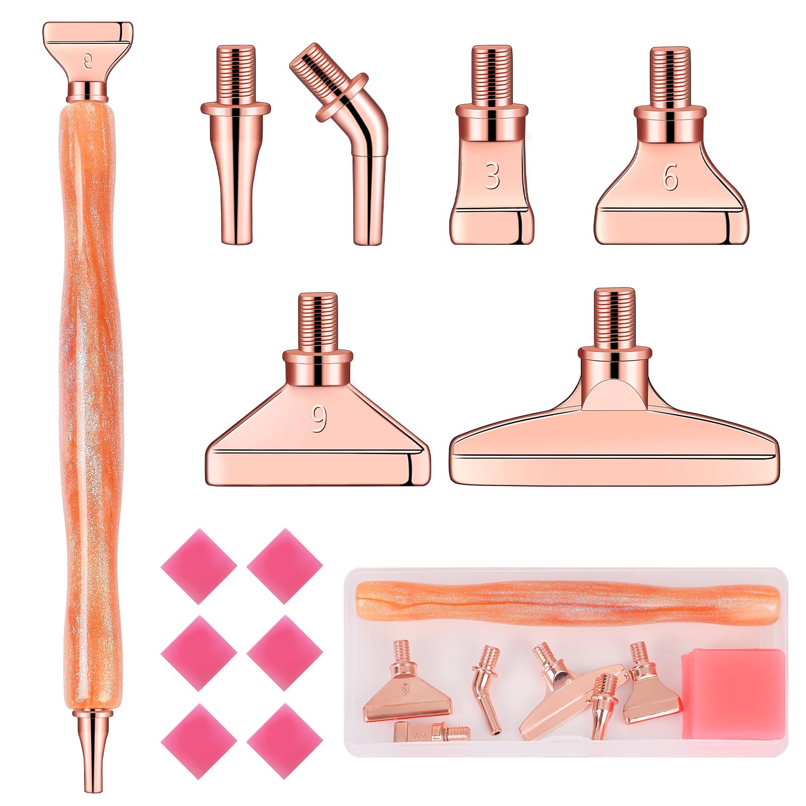 papasgix 14Pcs DIAMOND PAINTING Pens Kits, Glitter Diamond Art Metal Drill Pen Tips with Multi Replacement Pen Heads, 5D DIAMOND PAINTING Accessories Tools for DIY Craft Crystal(Orange Rose)