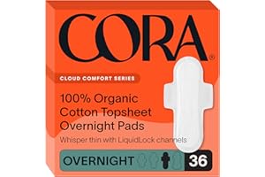 Cora 100% Organic Cotton Topsheet Pads (36 Overnight Pads)
