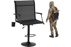JFHID 360° Swivel Hunting Bar Chair, Tall Pedestal Base with Footrest Ring, Adjustable Height, Mesh Back, Armrests, Quiet Rotation, Stable Round Steel Platform, Blind Tower Stand