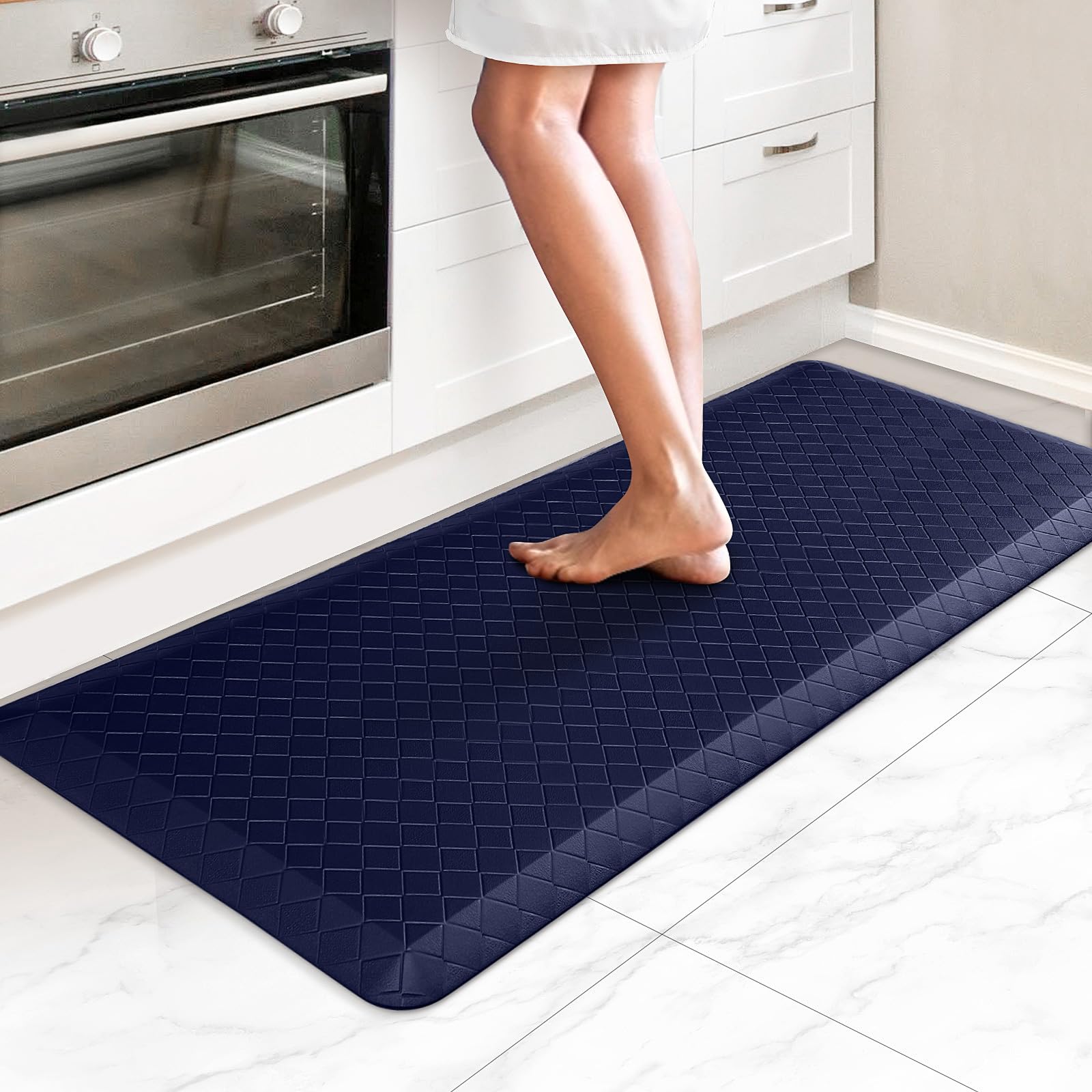 HappyTrends Kitchen Floor Mat - 4/5 Inch Thick Anti-Fatigue Kitchen Rug,Waterproof Non-Slip Kitchen Mats and Rugs Heavy Duty Ergonomic Comfort Rug for Kitchen,Office,Sink,Laundry,(22"x54", Blue) Image