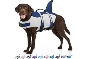 Bess Bridal Dog Life Jacket - Shark Life Vest for Swimming Boating - Reflective Lifejacket Swimsuit for Small Medium Large Dogs - High Buoyancy Lifesaver Preserver with Rescue Handle, Navy Blue S