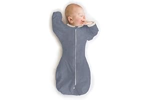 SwaddleDesigns Transitional Swaddle Sack, Arms Up Half-Length Sleeves & Mitten Cuffs, Swaddle for Newborn Transition to Baby Sleep Sack Wearable Blanket, Medium, 3-6 Month, 14-21 lb, Heathered Denim
