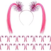 Hanaive 12 Pcs Breast Cancer Awareness Headbands, Pink Pom Pom Headbands, Ponytail Headbopper Tinsel Wrapped Headwear Women