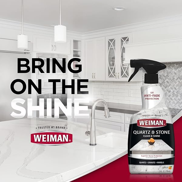 WEIMAN QUARTZ COUNTERTOP CLEANER AND POLISH – 24 OUNCE – CLEAN AND SHINE YOUR QUARTZ COUNTERTOPS ISLANDS AND STONE SURFACES WITH ULTRA VIOLET PROTECTION