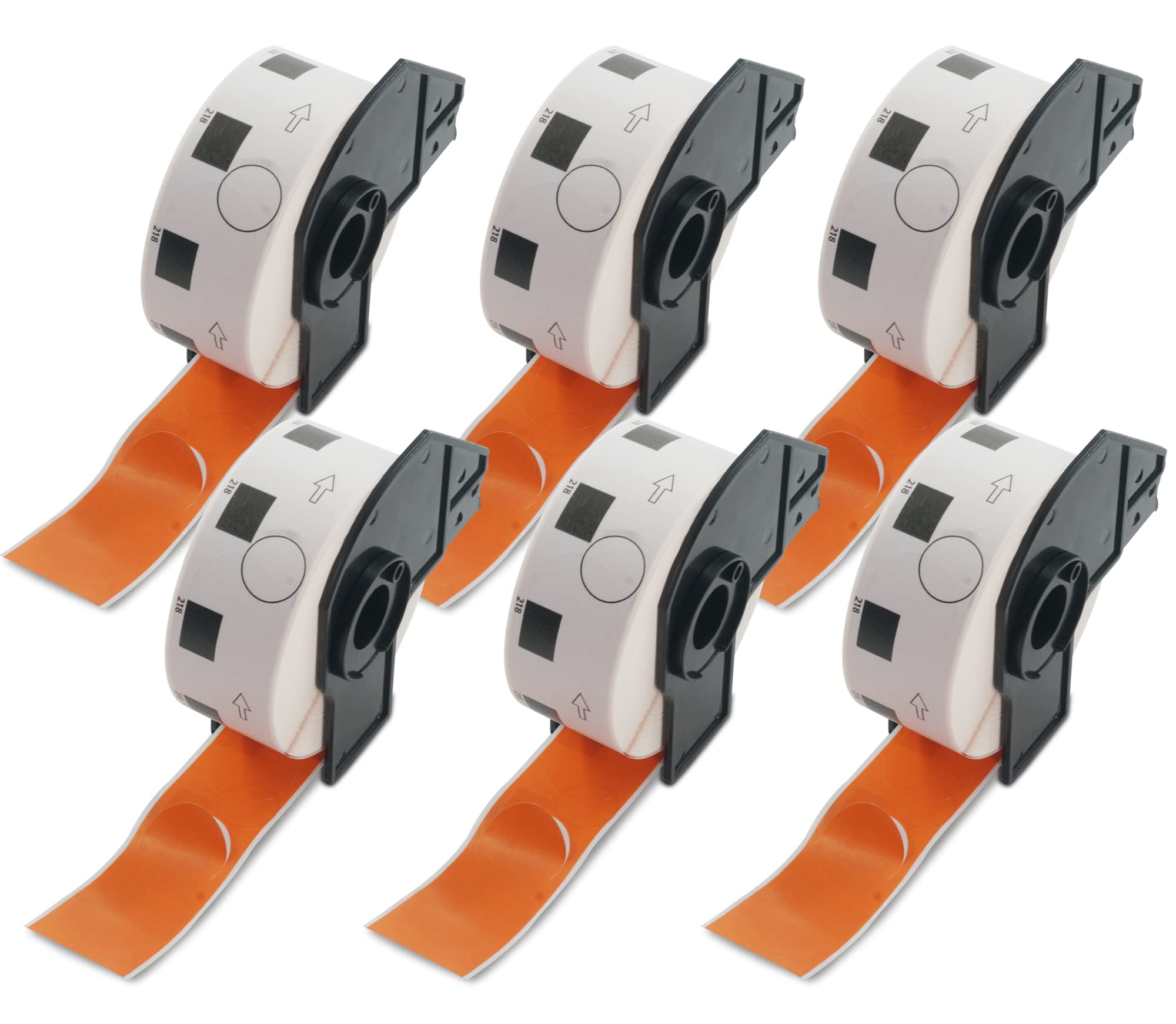 BETCKEY - 6 Rolls DK-11218 Colored Labels, Φ24mm Round, Black on Orange, 6000 1 Inch Large Round Labels Using for QL Label Printers