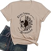 Women Funny Shirts Novelty Skull Graphic Tees Vintage Skeleton Tshirt Casual Gothic Short Sleeve Holiday Tops