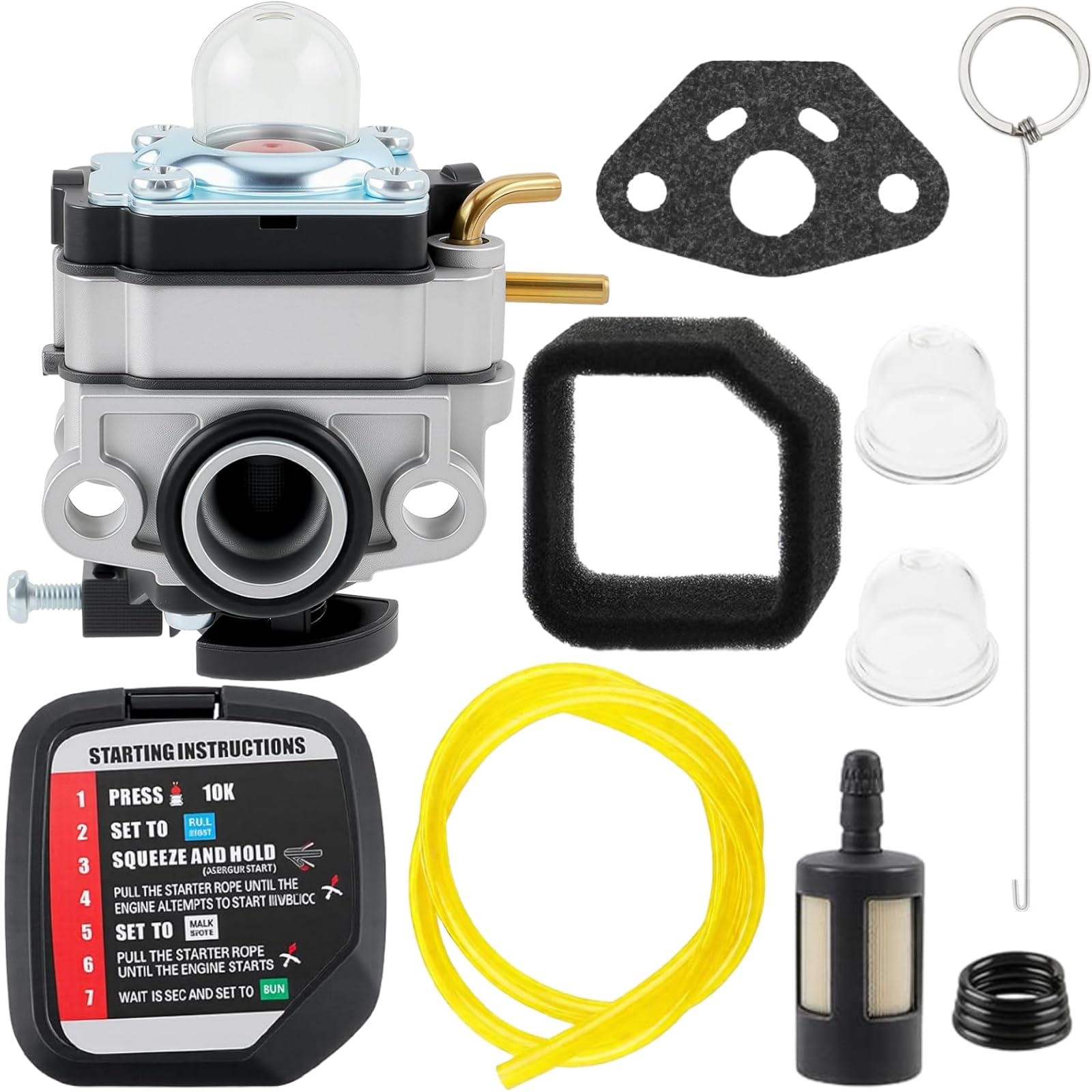 Photo 1 of UT33600 Carburetor Tune Up Kit Compatible with Homelite UT33600B UT26SSEMC UT33650B UT33650 26CC String Trimmers Weed Eater Parts, Carb Replaces 309375009 753-05676A 753-06220A with Air Filter Cover