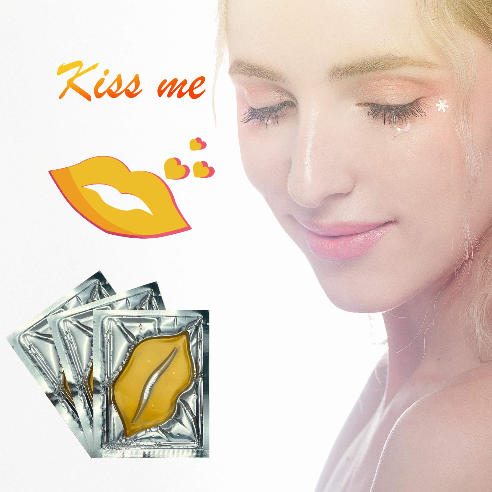 Jakuva Collagen Lip Mask, Gel Lip Care Lip Patches Great for Moisturizing, Nourishing & Firming Lip, Lip Sleeping Mask Lip Patches for Plumping Dry Chapped Lips, 30 PCS Golden