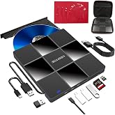 GODBPNYMU External DVD Drive, USB DVD Drive for Laptop Featuring 8-in-1 Hub | with USB-A/Type-C &amp; TF/SD Card Reader &ndash; Compatible with Windows 11/10/8/7/XP, Linux, Mac OS &ndash; Includes Case + 4 Sleeves