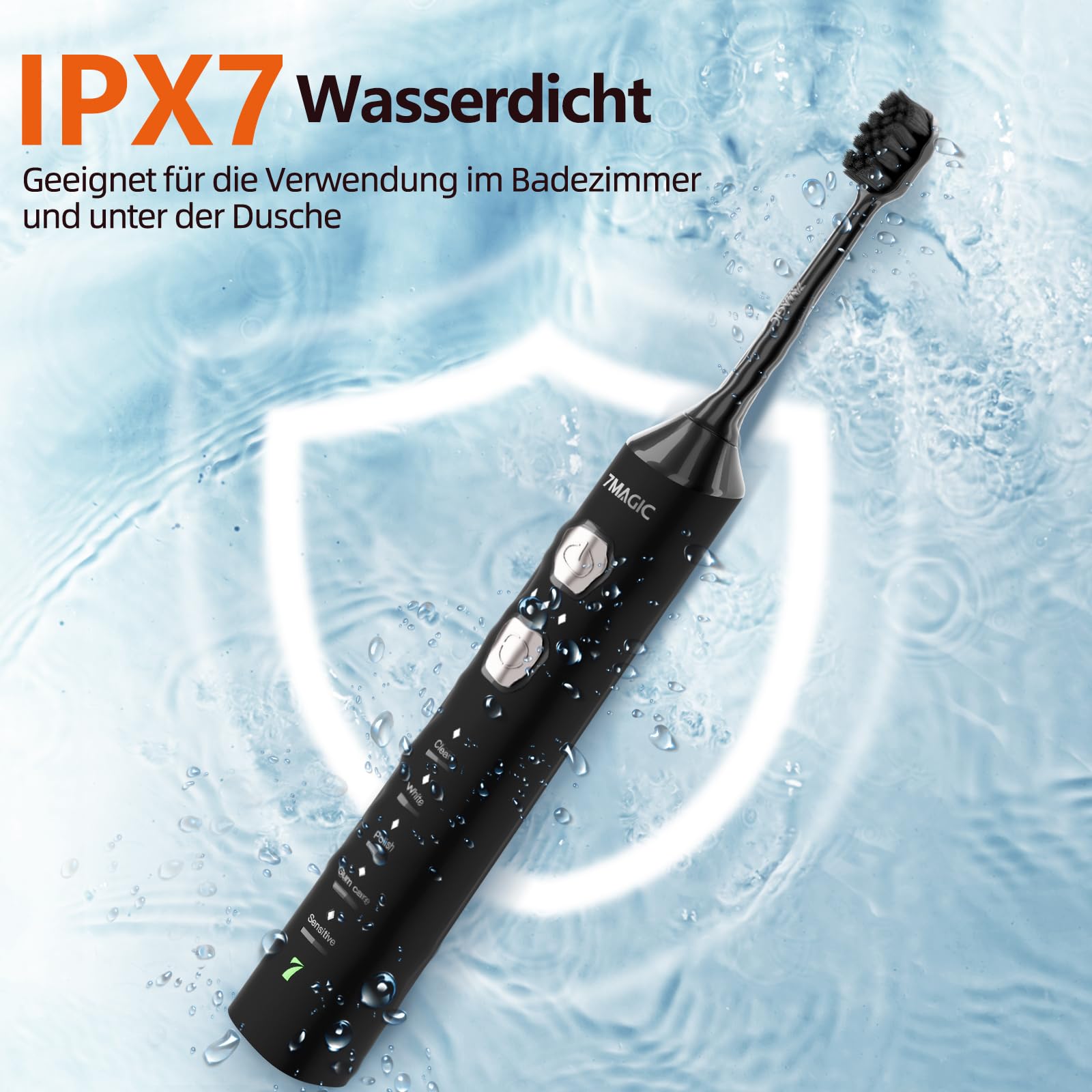 Elektrische Zahnbürste, Schallzahnbürste, Leise Zahnbürste Elektrisch Mit 3 Intensitäten 5 Modi, 40000VPM, IPX7, Zahnbürste Mit 180 Tagen Akkulaufzeit Und Timer, Ritter Schwarz 7