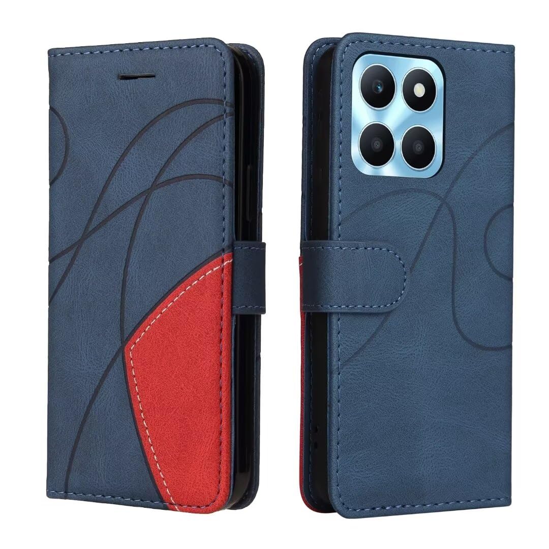 Dfjhure Honor X6b Case Premium Flip Wallet Phone Case Cover Shockproof PU Leather Stand View Bookstyle Case Silicone Bumper Business Phone Case for Honor X6b- Blue