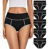 JUYINA Womens Cotton Mid High Waisted Underwear Comfort Panties 5 Pack Briefs
