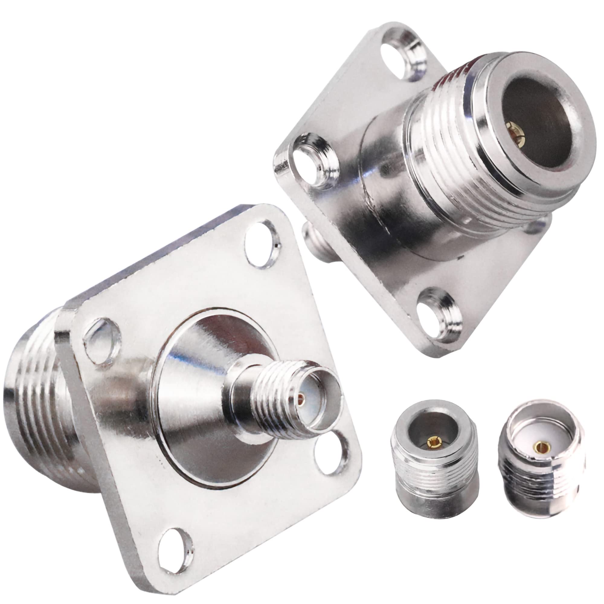 TUOLNK 2 pcs N Female to SMA Female 4-Hole Panel Mount 4 Hole Panel Mount Chassis Type RF Coaxial Adapter N Female to SMA Female 4 Hole Flange Panel Adapter