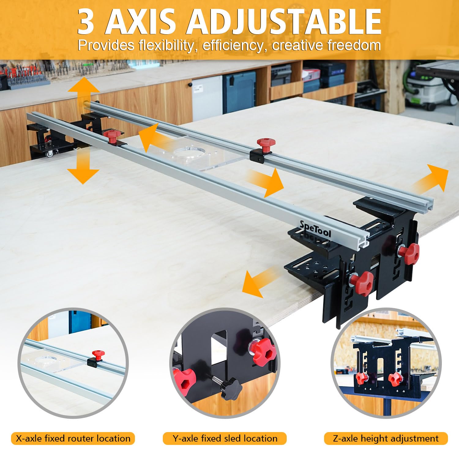 SpeTool Planfräsvorrichtung Planfräsen Vorrichtung Oberfräse Router Sled 3 Achsen Verstellbar Führungsschiene Oberfräse Planfräser für Holz von Holzplattenabflachung 3